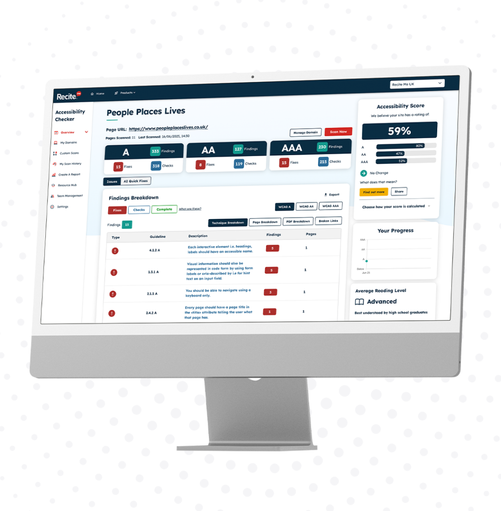 Mock-up of the Recite Me checker being used.