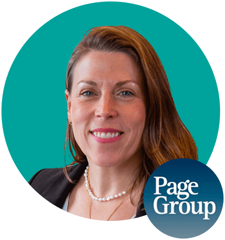 Headshot of Sheri smiling into the camera and the PageGroup logo