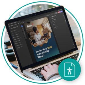 someone using a laptop and reading an accessibility guide