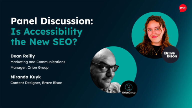 Promotional graphic for a panel discussion titled “Is Accessibility the New SEO?"