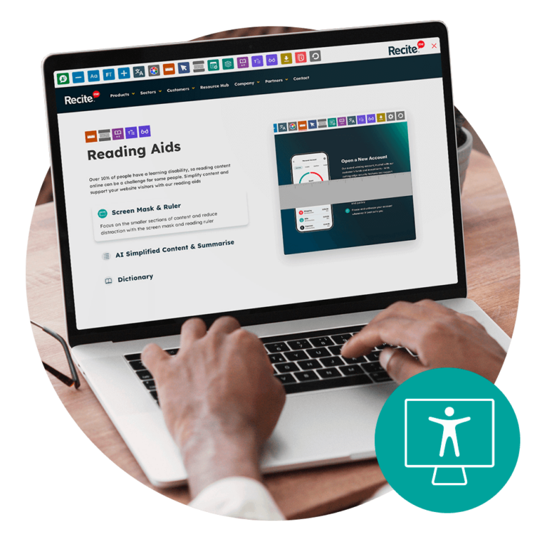 someone using the recite me toolbar on their laptop