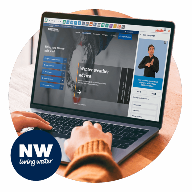 BSL feature being used on the Northumbrian Water website