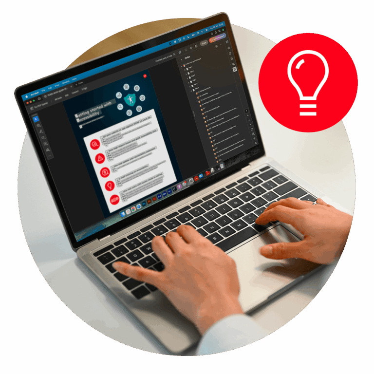 someone looking at a PDF file on a laptop