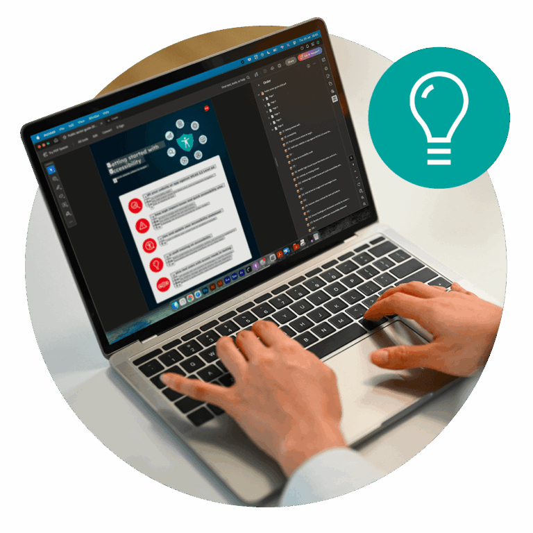 person reading a PDF document on laptop