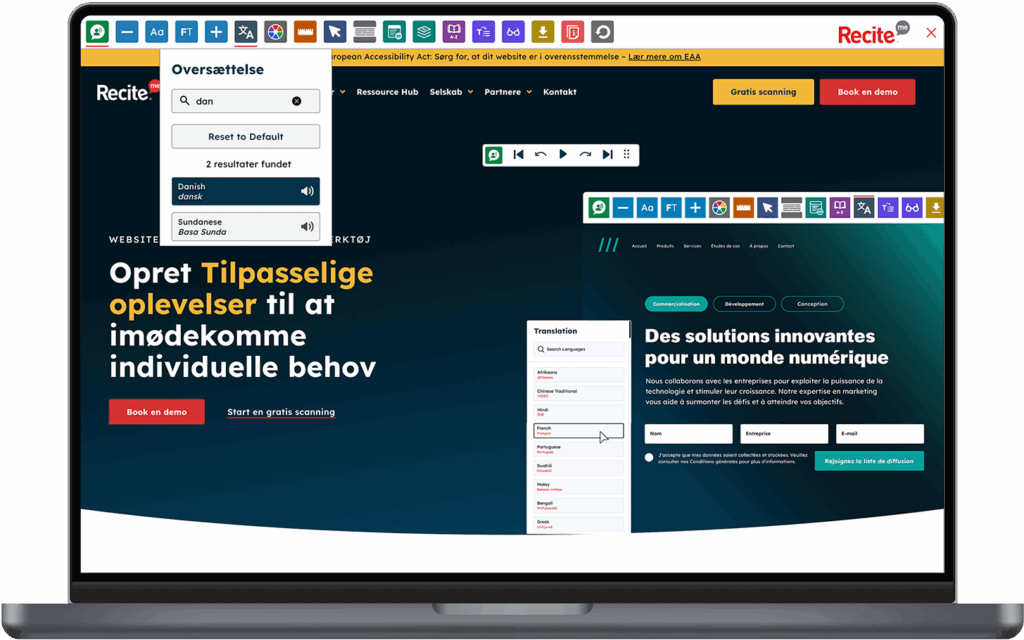 Mock-up of the Recite Me toolbar