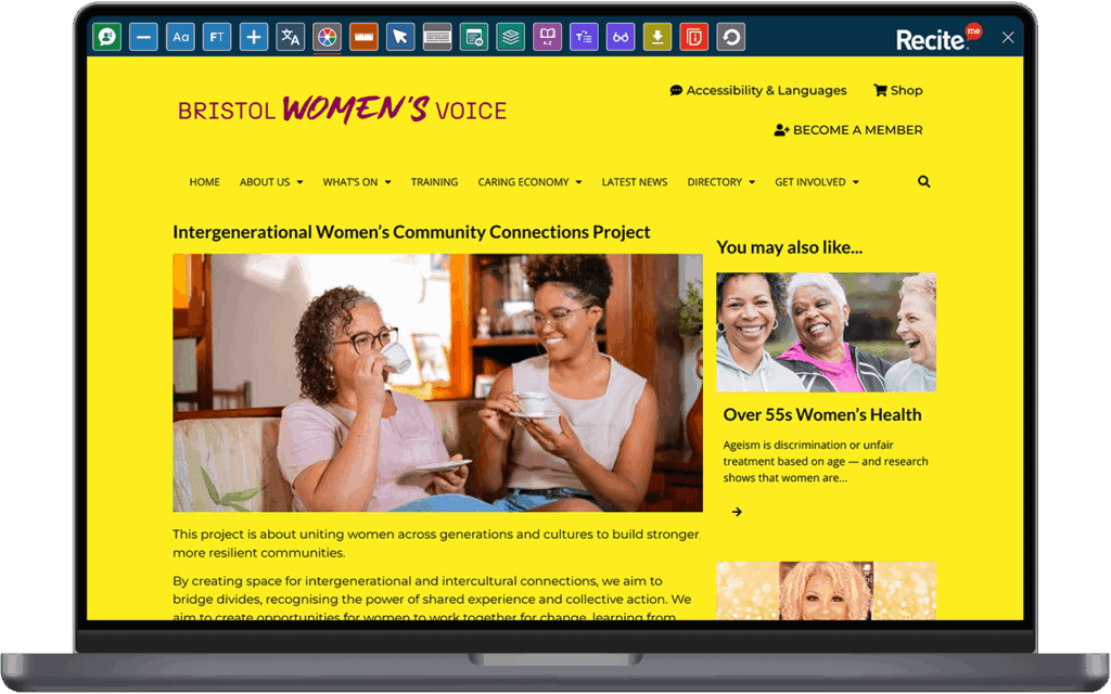 Colour Theme feature being used on the Bristol womens aid website