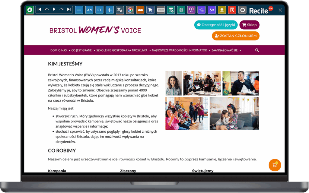 Language feature being used on the Bristol womens aid website
