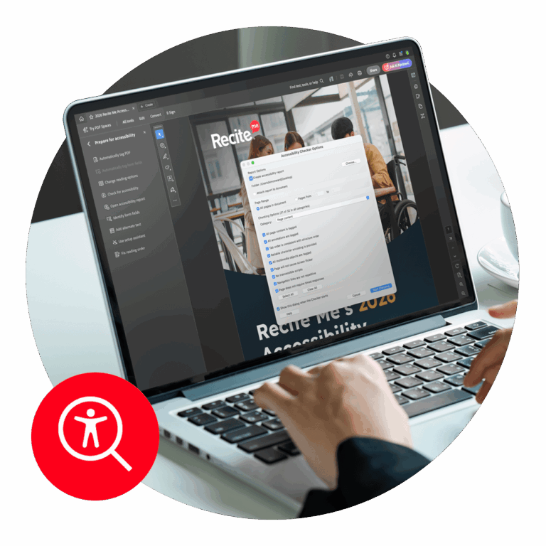 someone using laptop while checking the accessibility of a PDF