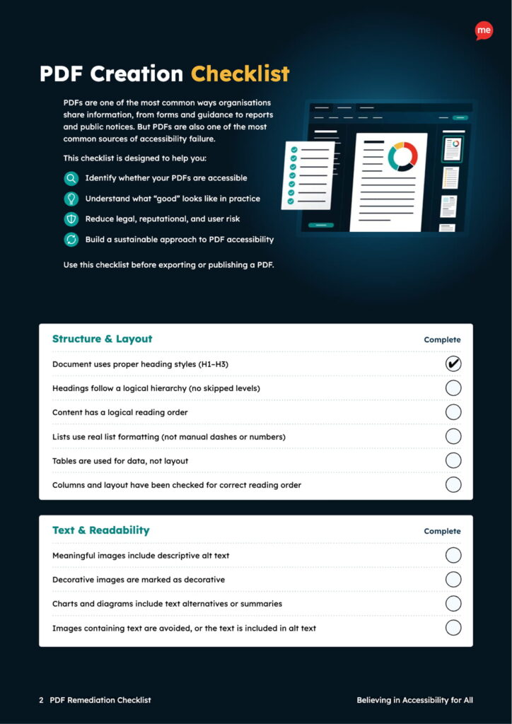 Creating an Accessible PDF Checklist Page 2