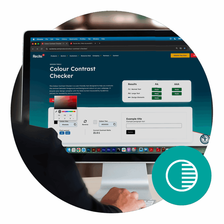 someone using the recite me colour contrast checker tool