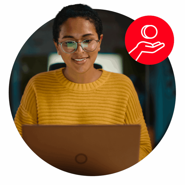 girl with glasses using laptop