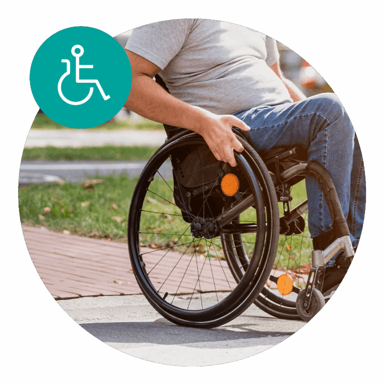 wheelchair on the pavement showing the curb cut effect