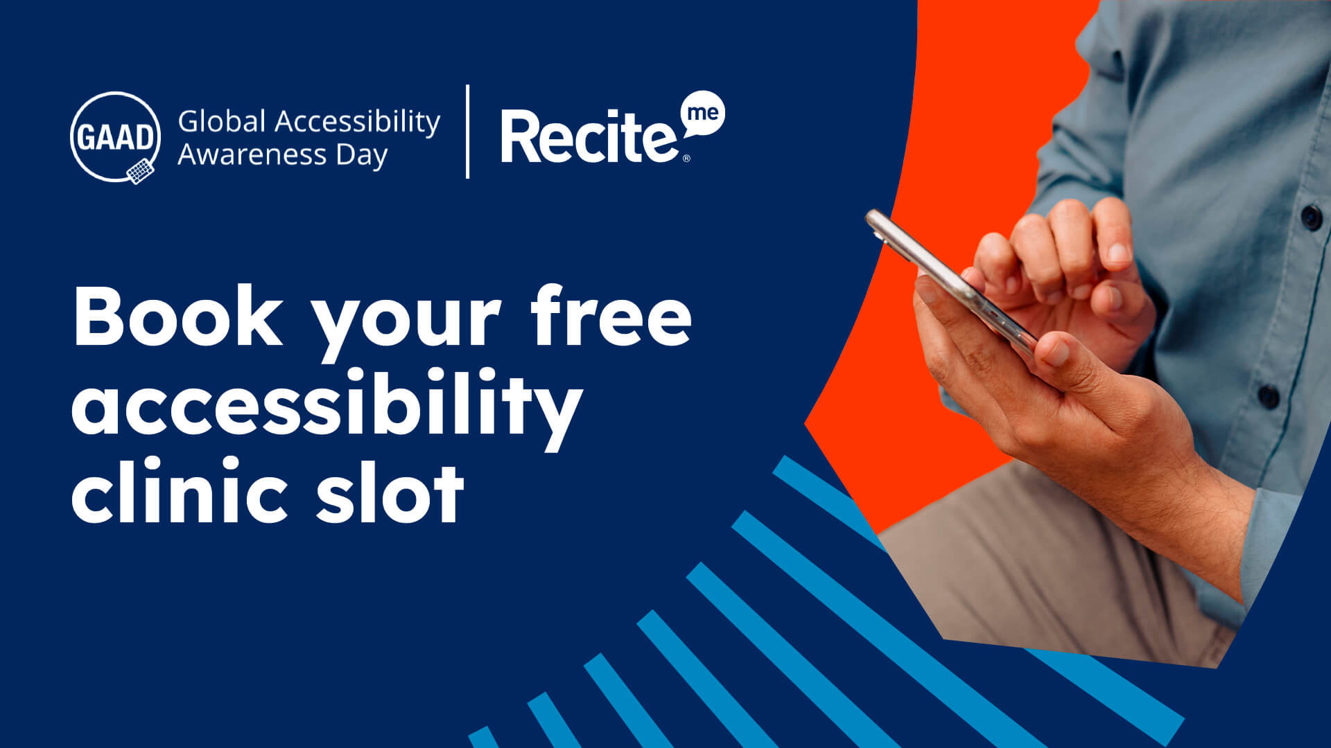 Book you free accessibility clinic slot with a someone booking a slot on their phone