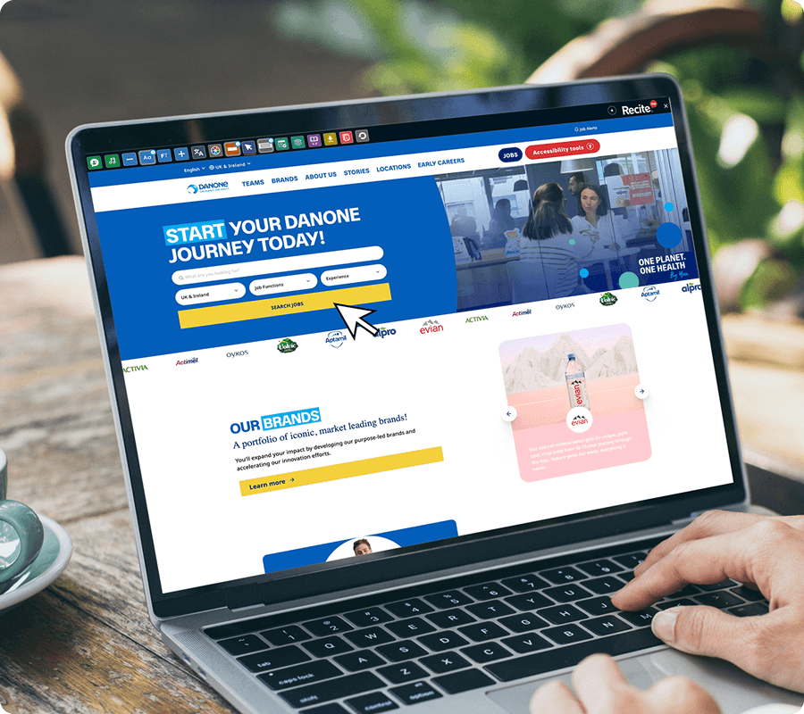 Danone website with the enlarged cursor feature in use