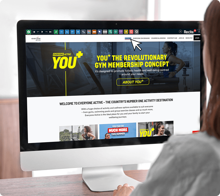 Everyone active website with the enlarged cursor feature in use