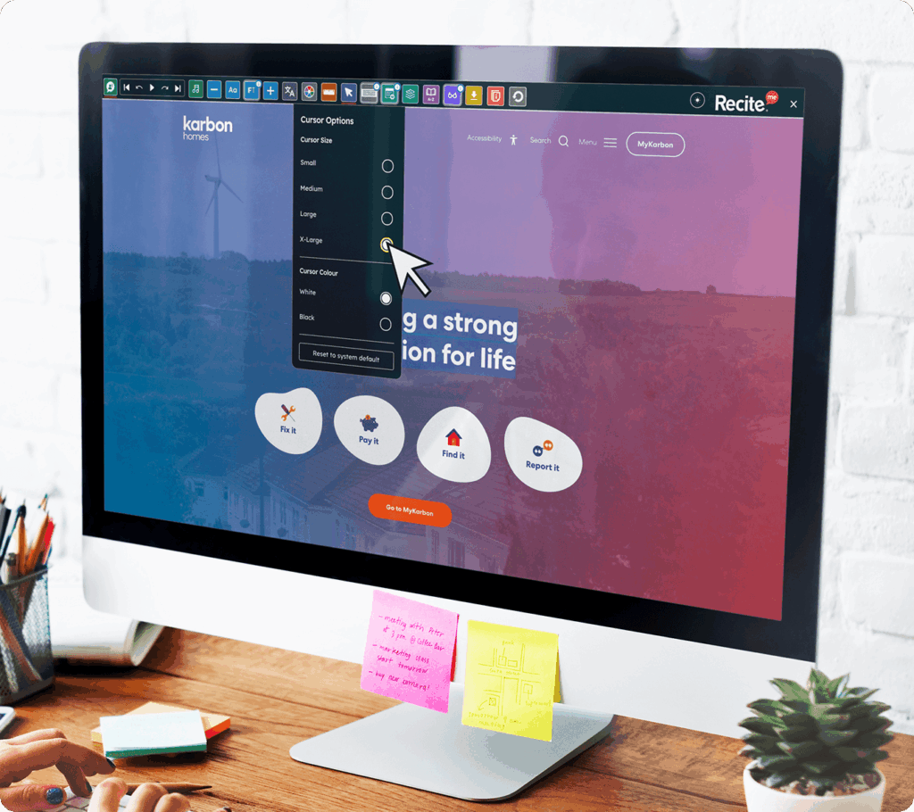 Karbon housing website with the enlarged cursor feature in use