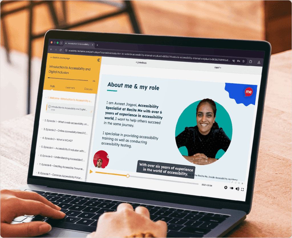 Laptop showing a course and information about the instructor