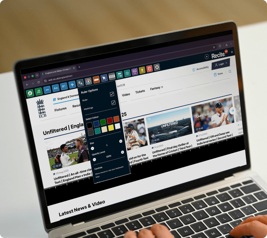 Reading ruler feature being used on a laptop screen