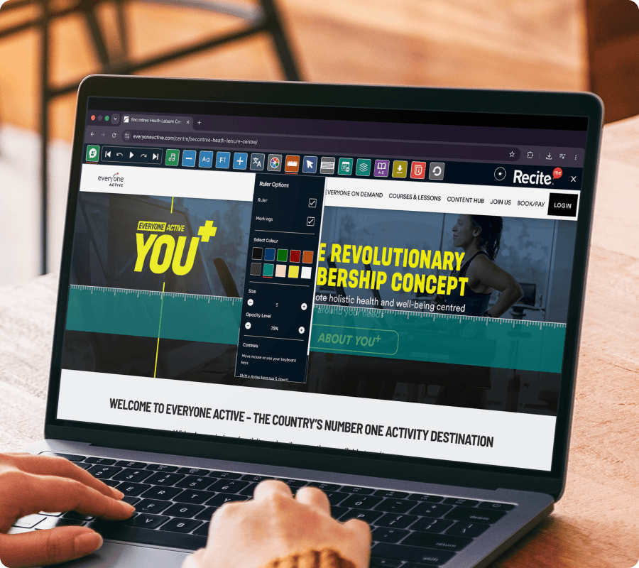 Reading ruler feature being used on a Laptop screen