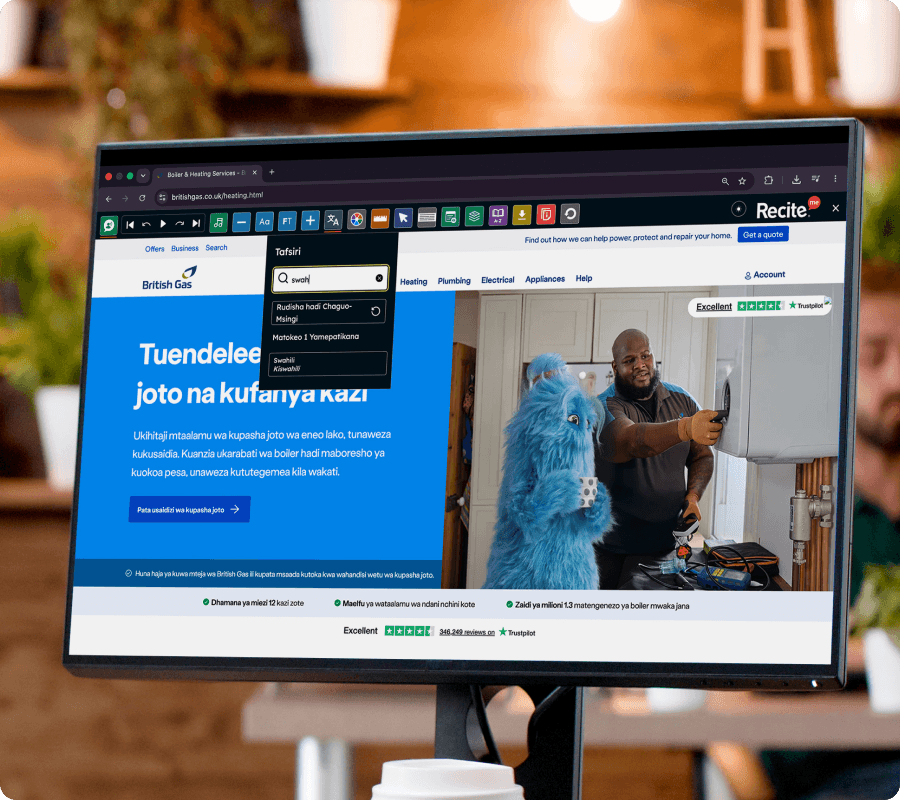 Toolbar translation feature being used on the British Gas website