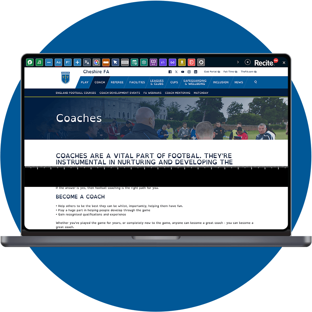 Cheshire FA website using the ruler and font options from the toolbar