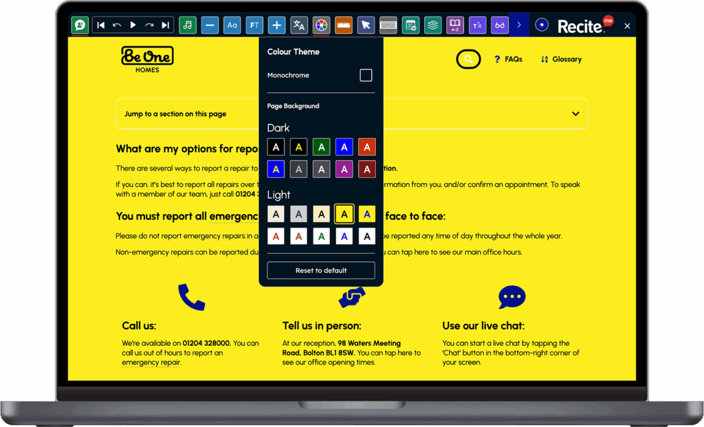 Be One Homes website with the toolbar being used on a laptop