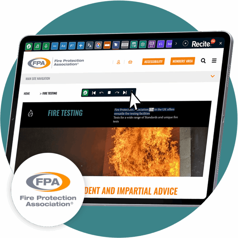 Recite Me toolbar using the text to speech feature on the FPA website