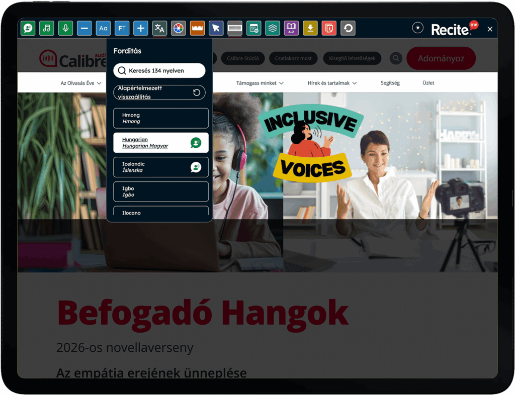 The toolbar using the translation feature on the Calibre website