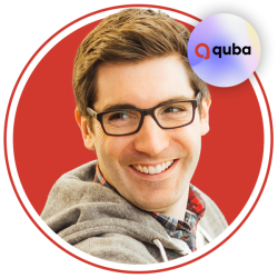 Headshot of Ben smiling and quba logo